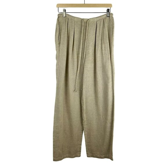 Vintage 90s Ann Taylor Linen‎ Blend Pants Women Small Tan Beige Pleated Wide Leg - Picture 1 of 8